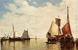 Paul-Jean Clays Moored Ships In A Small Harbour painting